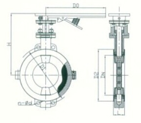 D71F46、D371F46襯氟手動對夾蝶閥結構圖